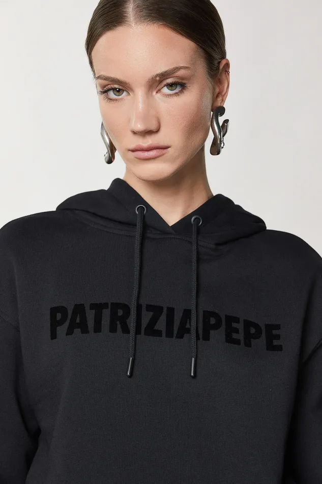 Sweatshirts Women Patrizia Pepe Sweatshirt With Hood And Logo Nero