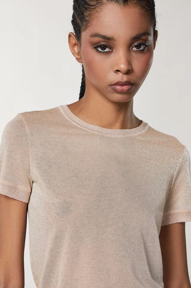 TShirts Women Patrizia Pepe Lurex ShortSleeved TShirt Astral Blush Lurex