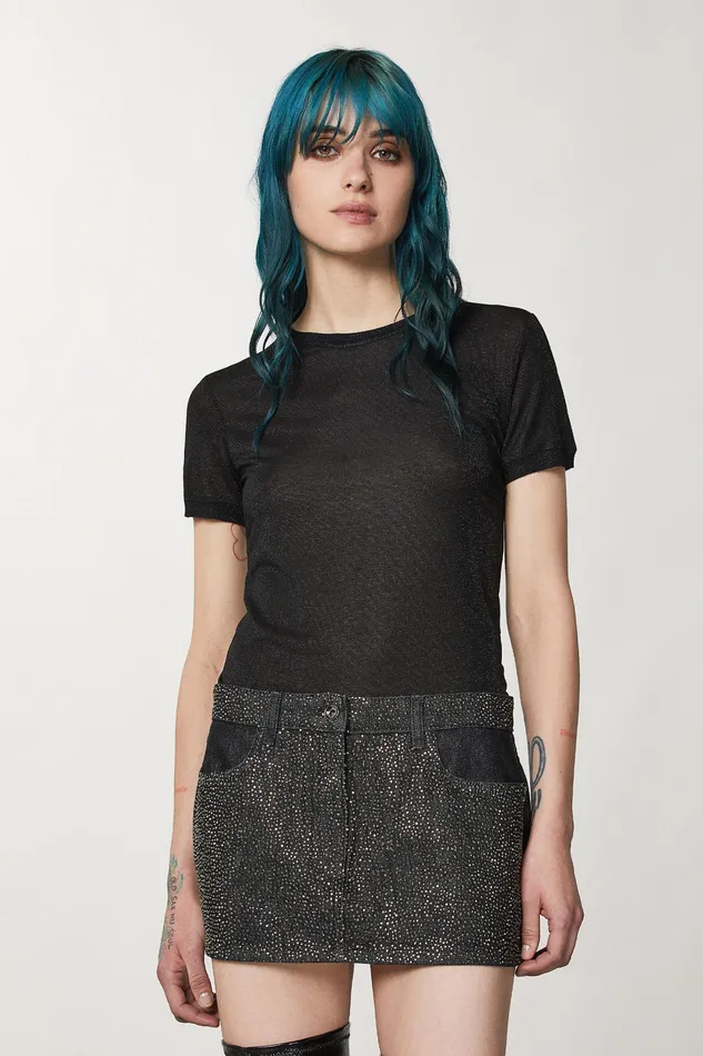 TShirts Women Patrizia Pepe Lurex ShortSleeved TShirt Nero Lurex