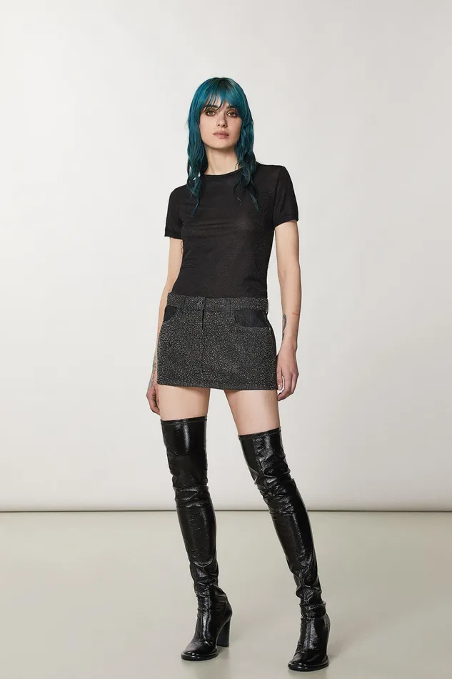 TShirts Women Patrizia Pepe Lurex ShortSleeved TShirt Nero Lurex