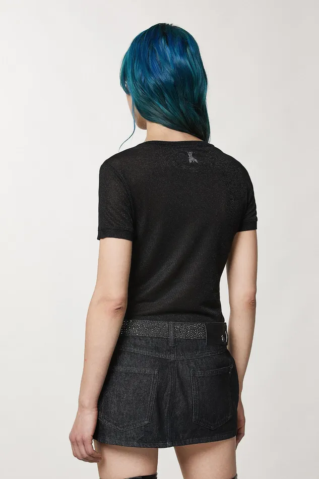 TShirts Women Patrizia Pepe Lurex ShortSleeved TShirt Nero Lurex