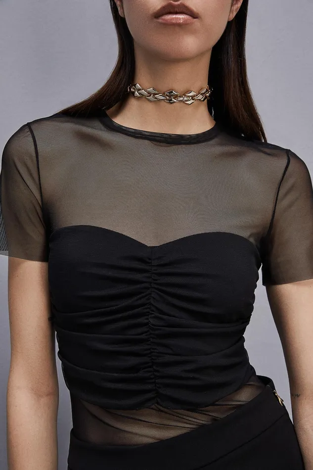 TShirts Women Patrizia Pepe Slim TShirt In Stretch Tulle Nero