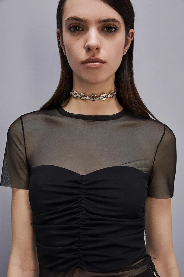 TShirts Women Patrizia Pepe Slim TShirt In Stretch Tulle Nero
