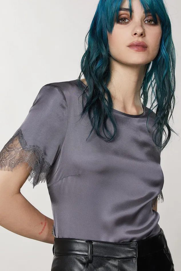 TShirts Women Patrizia Pepe TShirt With Lace Tornado Gray