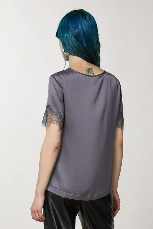 TShirts Women Patrizia Pepe TShirt With Lace Tornado Gray