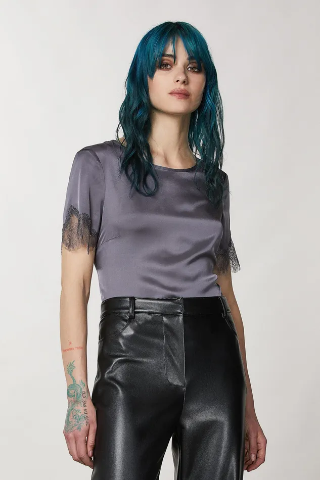TShirts Women Patrizia Pepe TShirt With Lace Tornado Gray