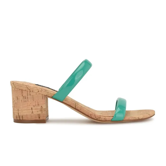 Tae Heeled Slide Sandals Emerald Green Cork Women Nine West Heels