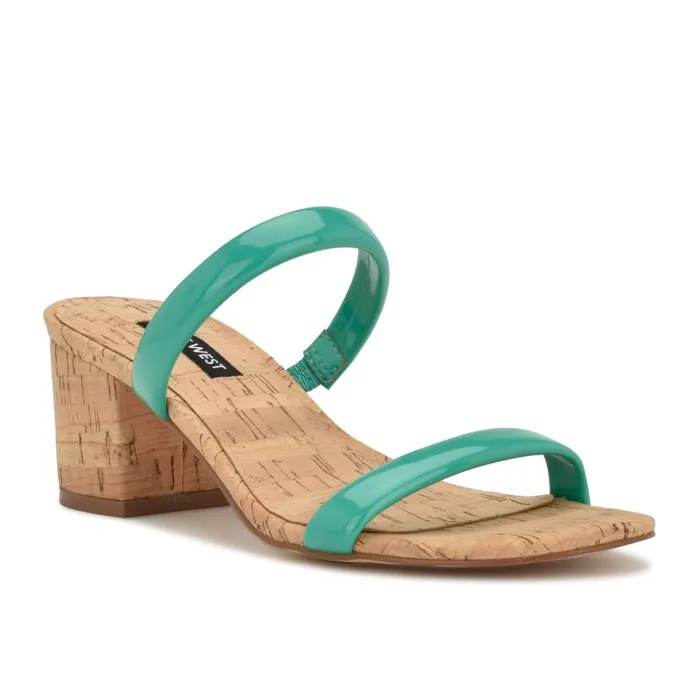 Tae Heeled Slide Sandals Emerald Green Cork Women Nine West Heels