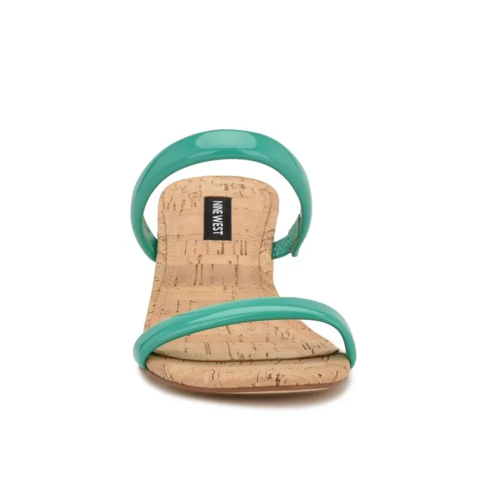 Tae Heeled Slide Sandals Emerald Green Cork Women Nine West Heels