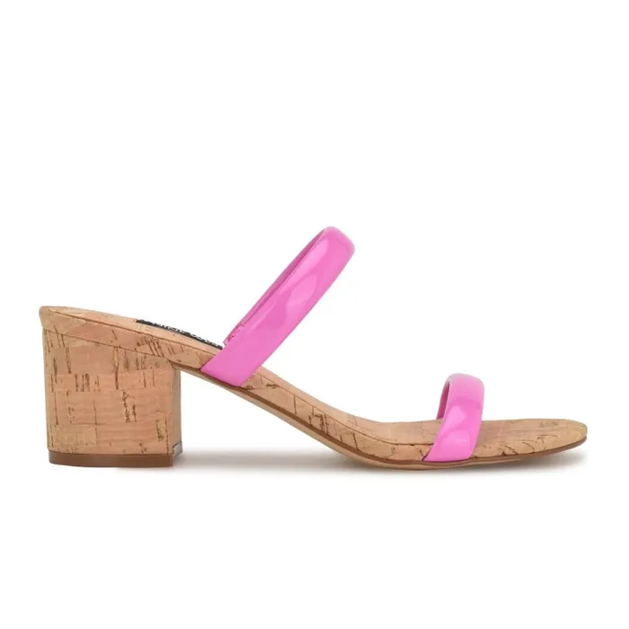 Tae Heeled Slide Sandals Neon Pink Cork Women Nine West Heels