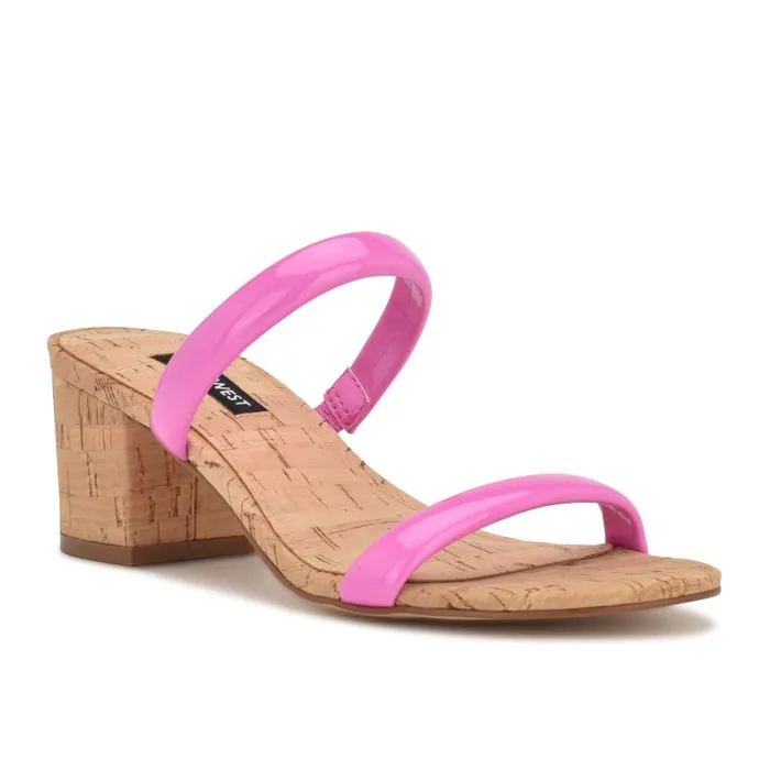 Tae Heeled Slide Sandals Neon Pink Cork Women Nine West Heels