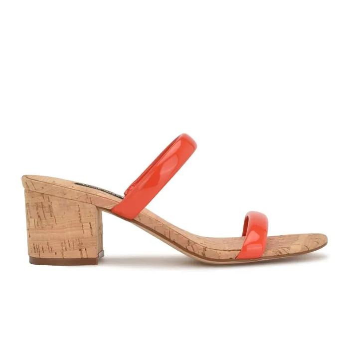 Tae Heeled Slide Sandals Orange Cork Women Nine West Heels