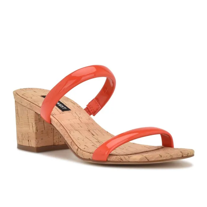 Tae Heeled Slide Sandals Orange Cork Women Nine West Heels