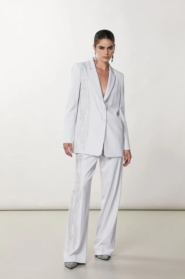 Tailleur Women Patrizia Pepe Flannel Palazzo Pants Eldorado White