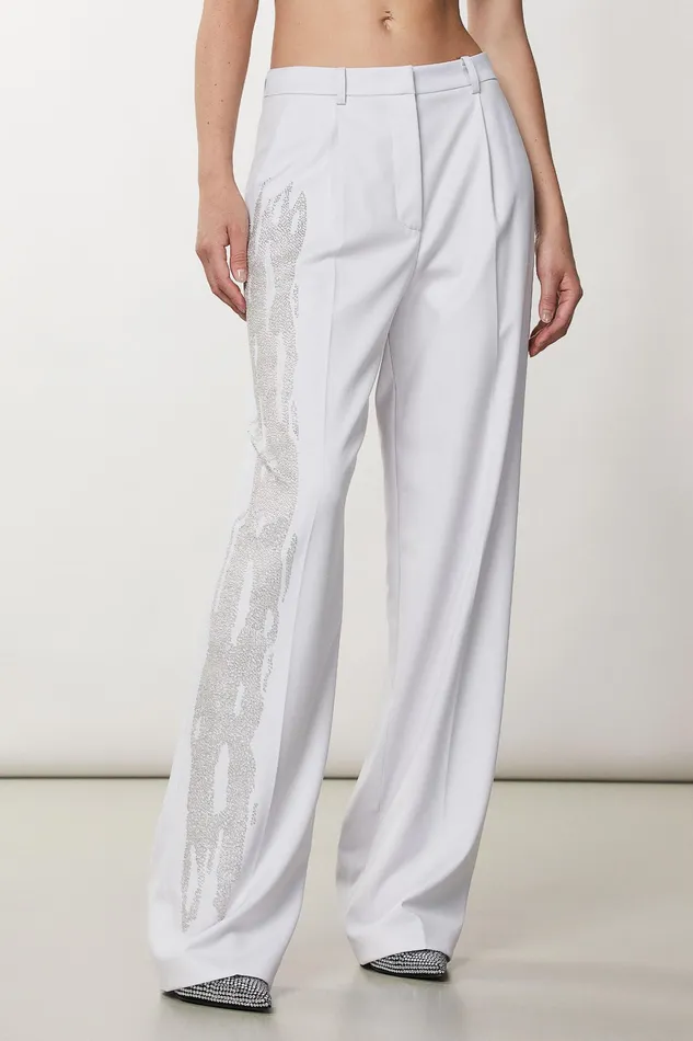 Tailleur Women Patrizia Pepe Flannel Palazzo Pants Eldorado White