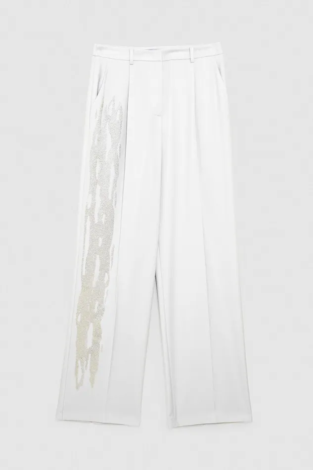 Tailleur Women Patrizia Pepe Flannel Palazzo Pants Eldorado White