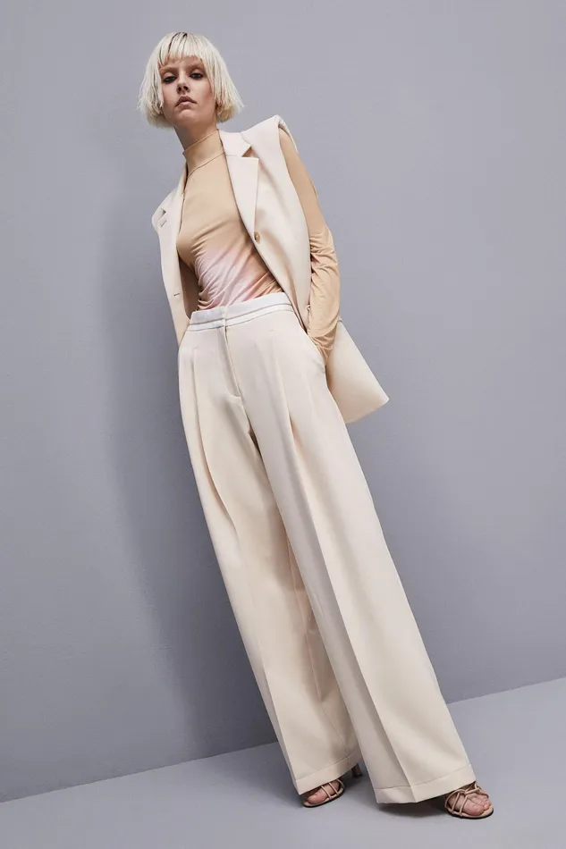 Tailleur Women Patrizia Pepe Palazzo Pants In Technical Fabric Ivory Skin