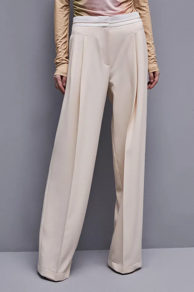 Tailleur Women Patrizia Pepe Palazzo Pants In Technical Fabric Ivory Skin
