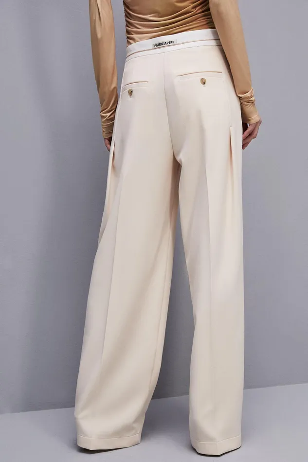 Tailleur Women Patrizia Pepe Palazzo Pants In Technical Fabric Ivory Skin