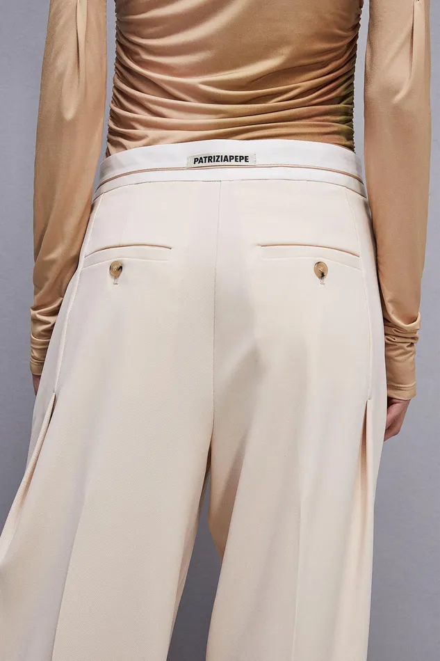 Tailleur Women Patrizia Pepe Palazzo Pants In Technical Fabric Ivory Skin