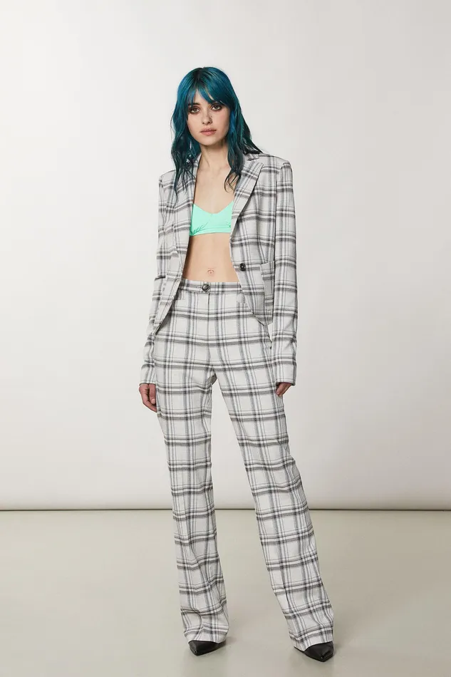 Tailleur Women Patrizia Pepe Regular Fit Viscose Pants Mineral Gray Check