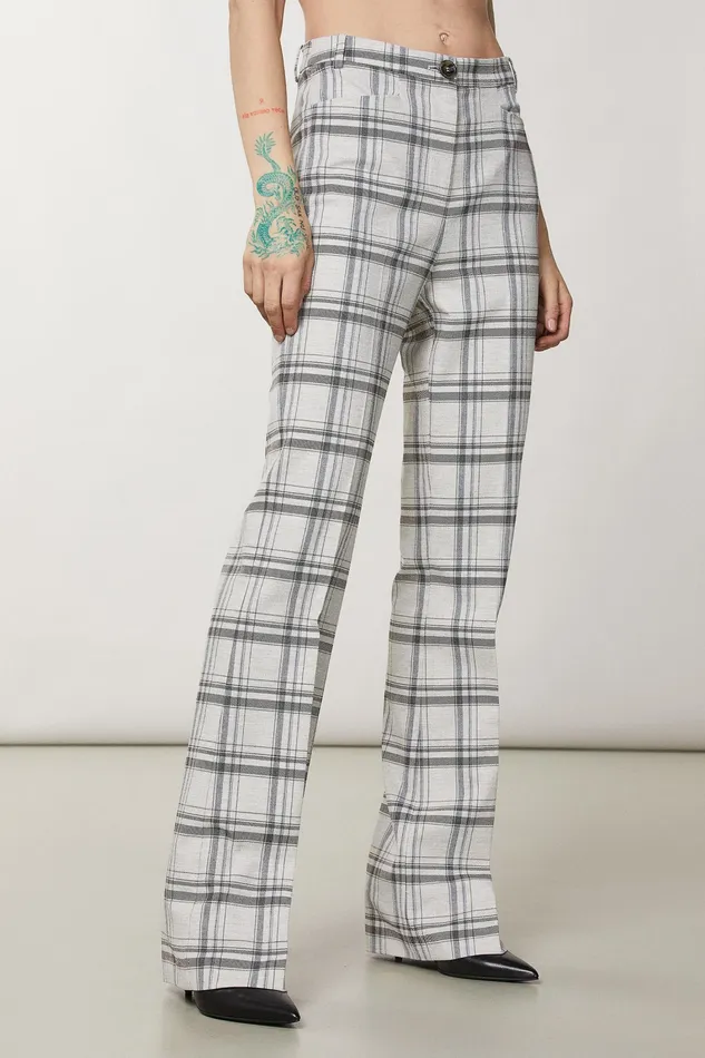 Tailleur Women Patrizia Pepe Regular Fit Viscose Pants Mineral Gray Check