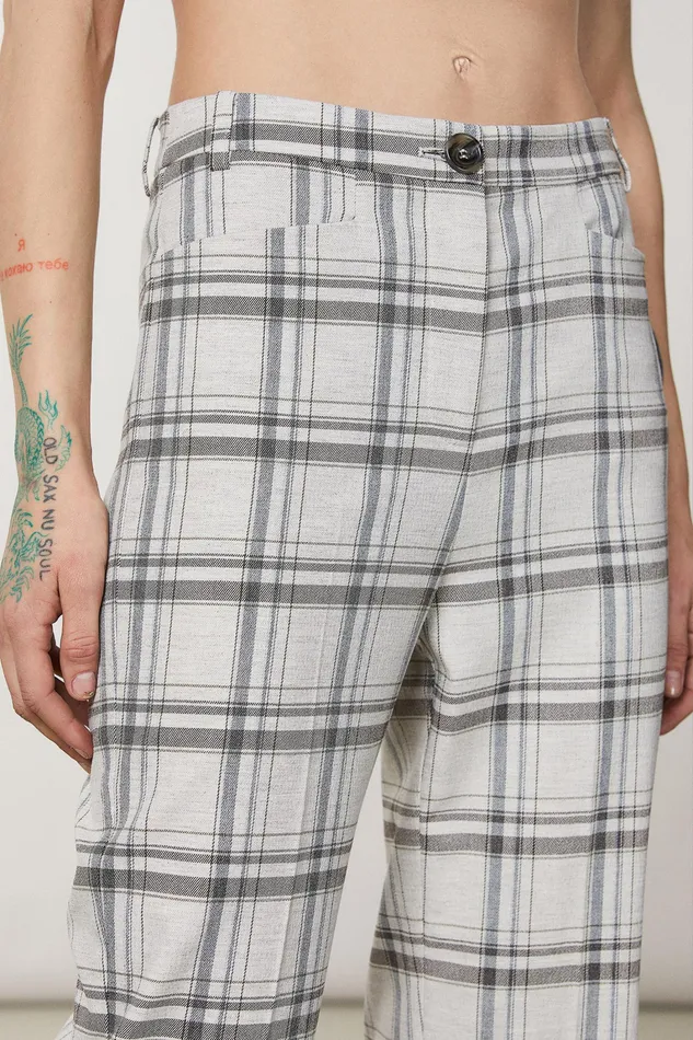 Tailleur Women Patrizia Pepe Regular Fit Viscose Pants Mineral Gray Check