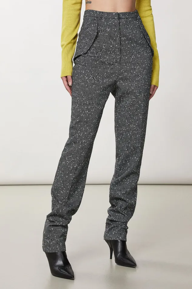 Tailleur Women Patrizia Pepe Slim Fit Tweed Pants Pepper Blackandwhite