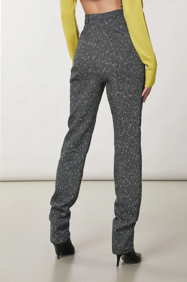 Tailleur Women Patrizia Pepe Slim Fit Tweed Pants Pepper Blackandwhite