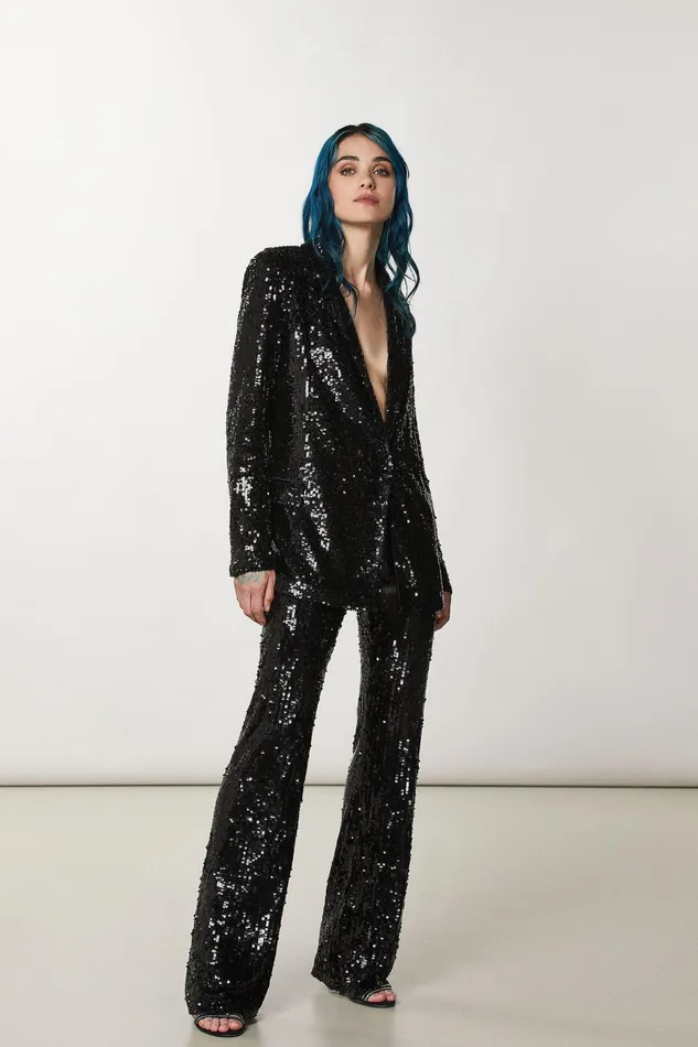 Tailleur Women Patrizia Pepe Tulle Pants With Sequins Nero