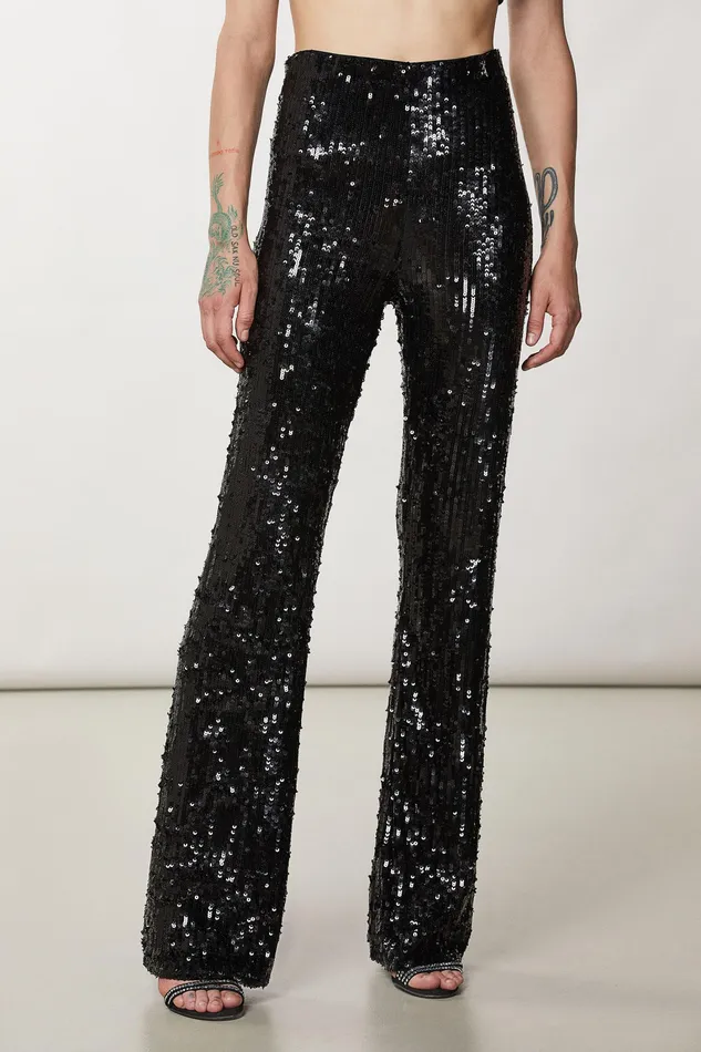 Tailleur Women Patrizia Pepe Tulle Pants With Sequins Nero
