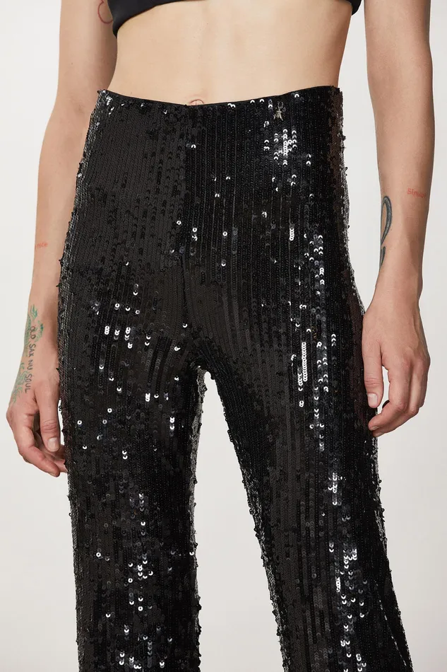 Tailleur Women Patrizia Pepe Tulle Pants With Sequins Nero