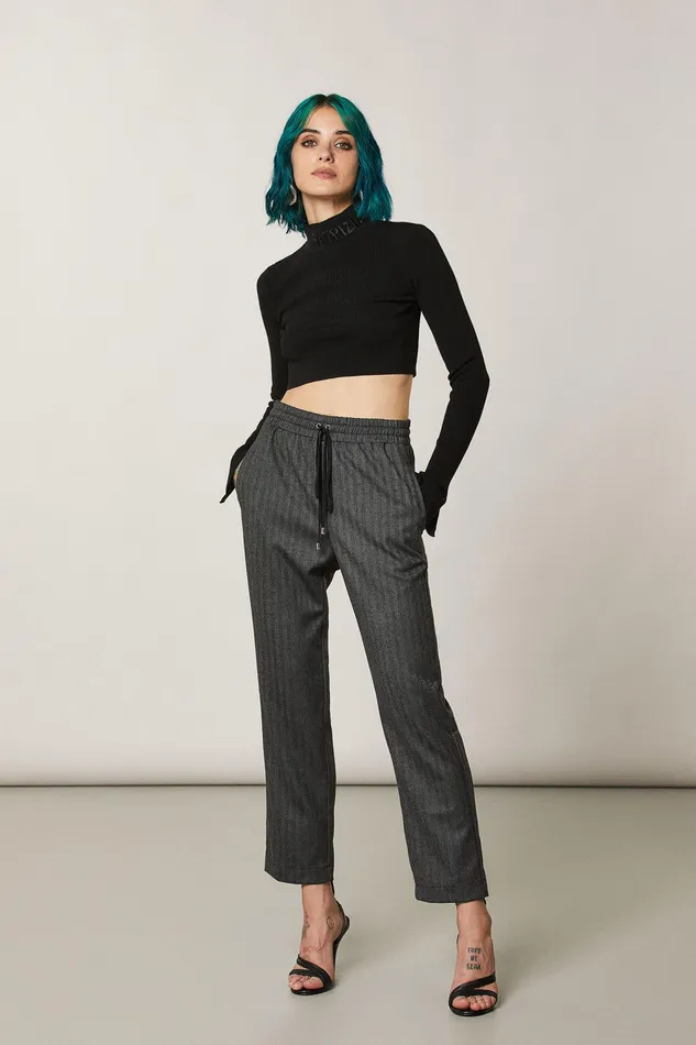 Tailleur Women Patrizia Pepe Viscose Ankle Pants Dark Gray Texture