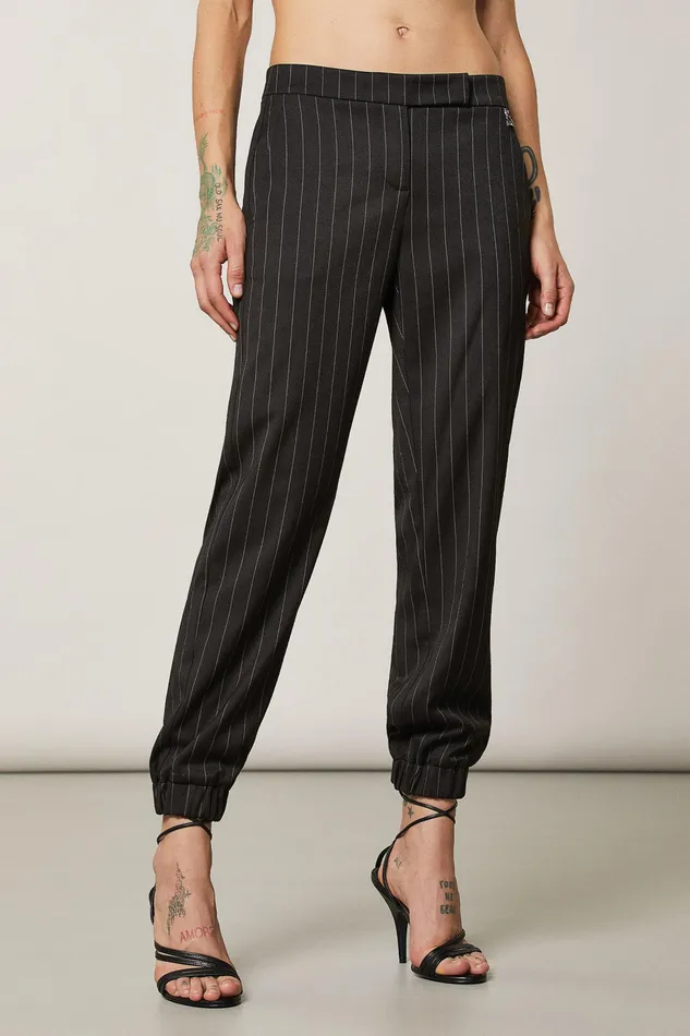 Tailleur Women Patrizia Pepe Viscose Jogging Pants Blackandbeige Stripes