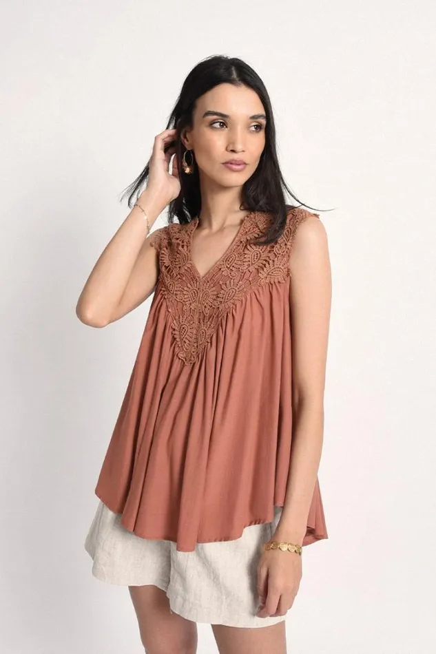 Tank To And Bohemian Lace CARAMEL Women Molly Bracken Tops