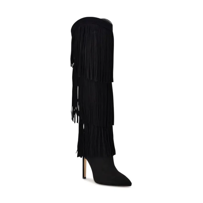 Tasels Heeled Boots Black Suede Women Nine West Heels