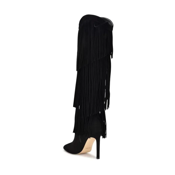 Tasels Heeled Boots Black Suede Women Nine West Heels