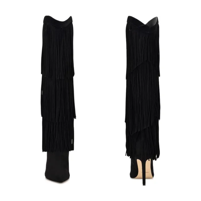 Tasels Heeled Boots Black Suede Women Nine West Heels