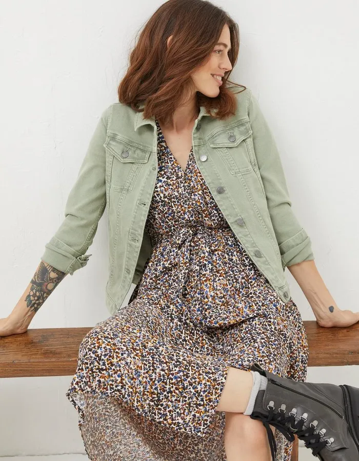Tasha Denim Jacket Light Green Women FatFace Coats and Jackets