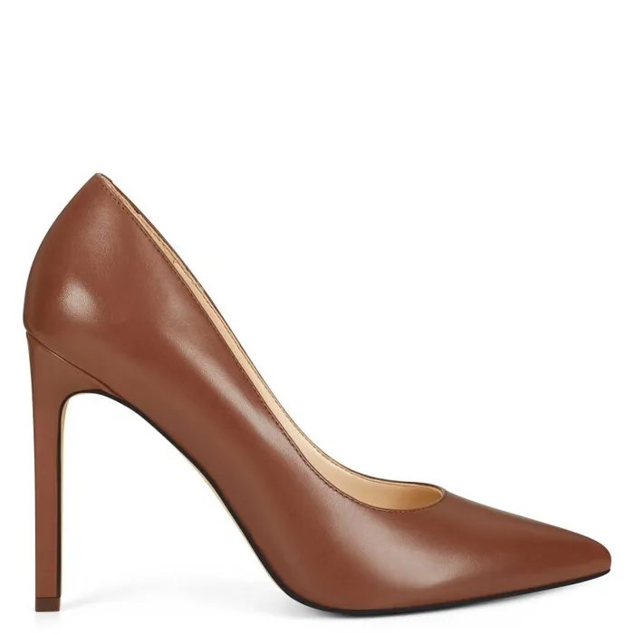 Tatiana Pointy Toe Pumps Brown Leather Women Nine West Heels