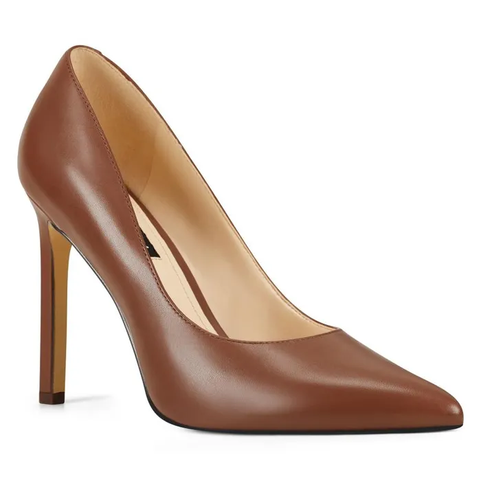 Tatiana Pointy Toe Pumps Brown Leather Women Nine West Heels