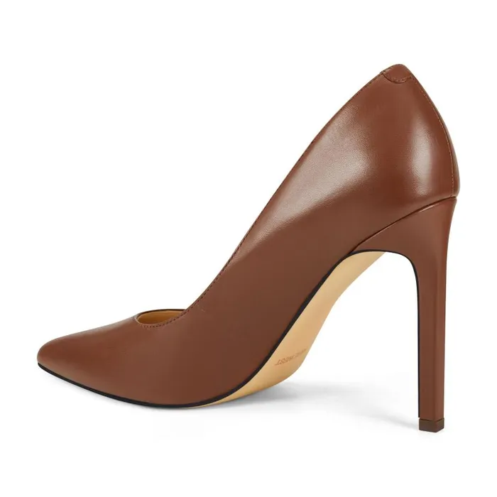 Tatiana Pointy Toe Pumps Brown Leather Women Nine West Heels