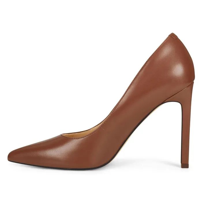 Tatiana Pointy Toe Pumps Brown Leather Women Nine West Heels