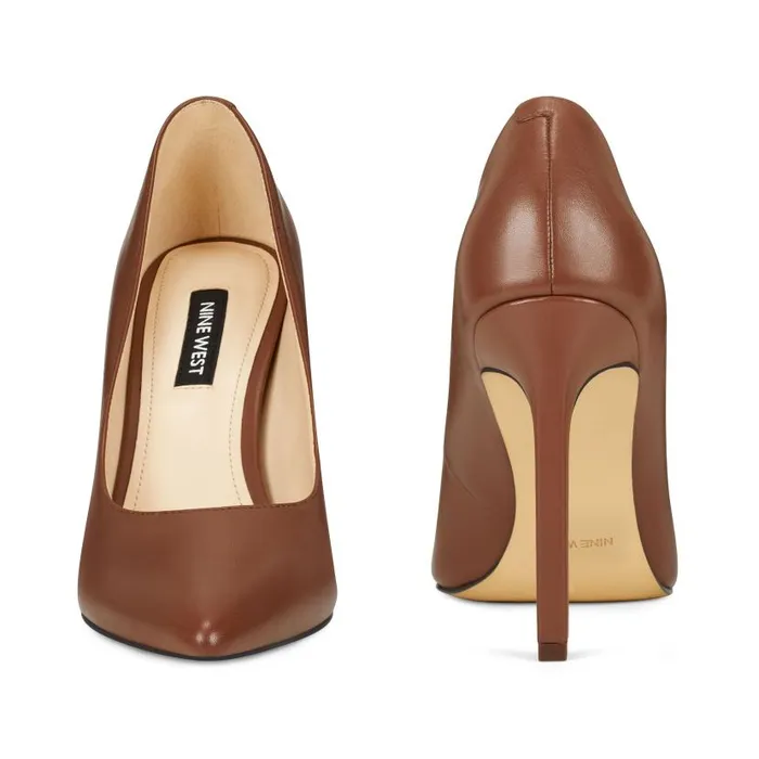 Tatiana Pointy Toe Pumps Brown Leather Women Nine West Heels