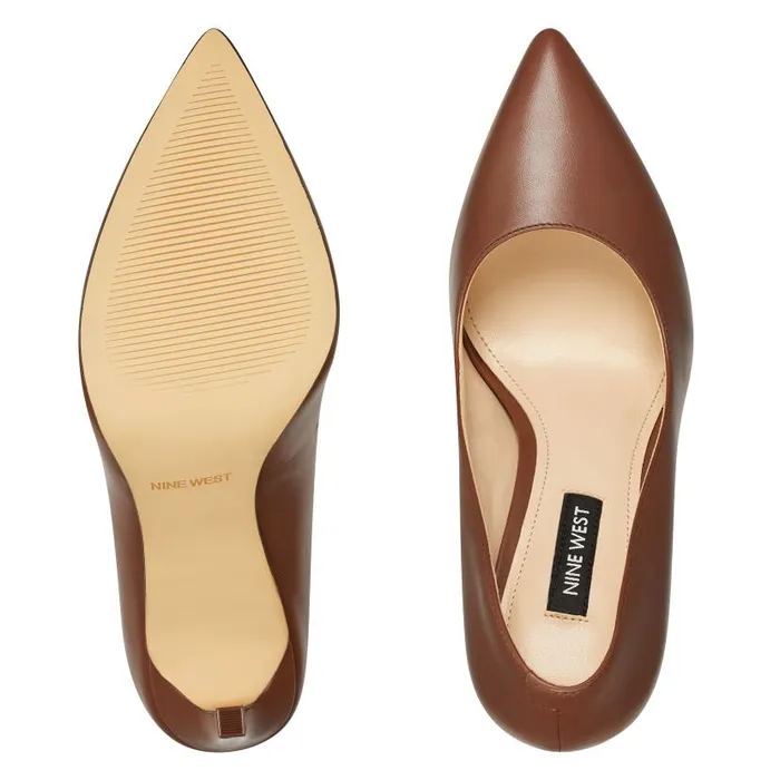 Tatiana Pointy Toe Pumps Brown Leather Women Nine West Heels