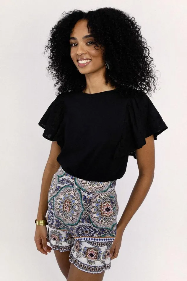 Tee With English Lace Sleeves BLACK Women Molly Bracken Tops
