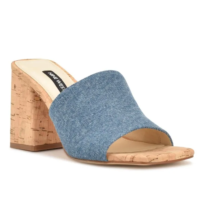 Teice Heeled Slide Sandals Blue Denim Women Nine West Heels