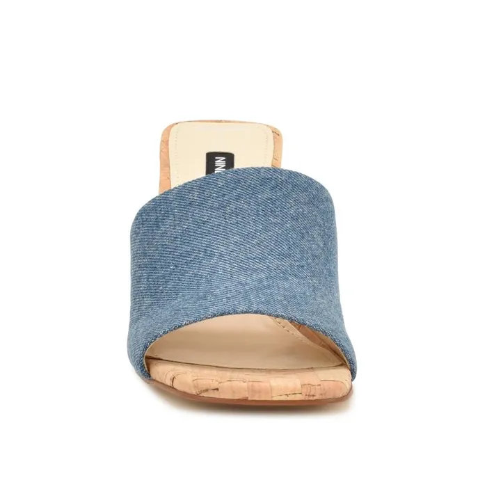 Teice Heeled Slide Sandals Blue Denim Women Nine West Heels