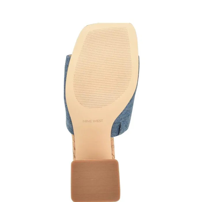 Teice Heeled Slide Sandals Blue Denim Women Nine West Heels