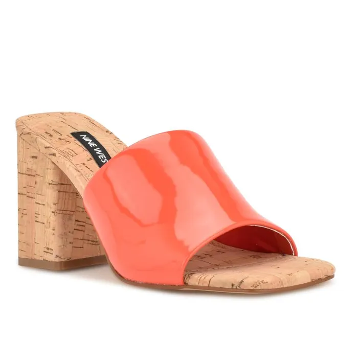 Teice Heeled Slide Sandals Orange Patent Women Nine West Heels